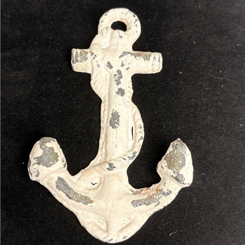 Rustic Two-Prong White Distressed Anchor Wall Hook